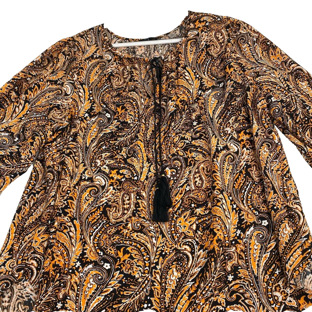 Tahari Women's Floral Blouse, Size 1X/1G 3/4 Sleeve Crew Neck Drawstring,Spring - Picture 8 of 13